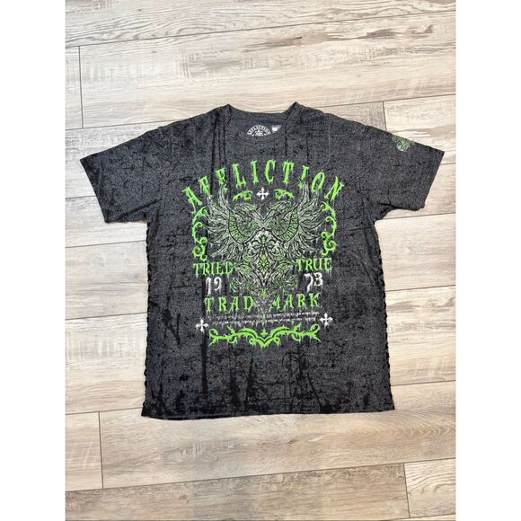 Affliction men’s grey/green t-shirt size 2X - Picture 1 of 12